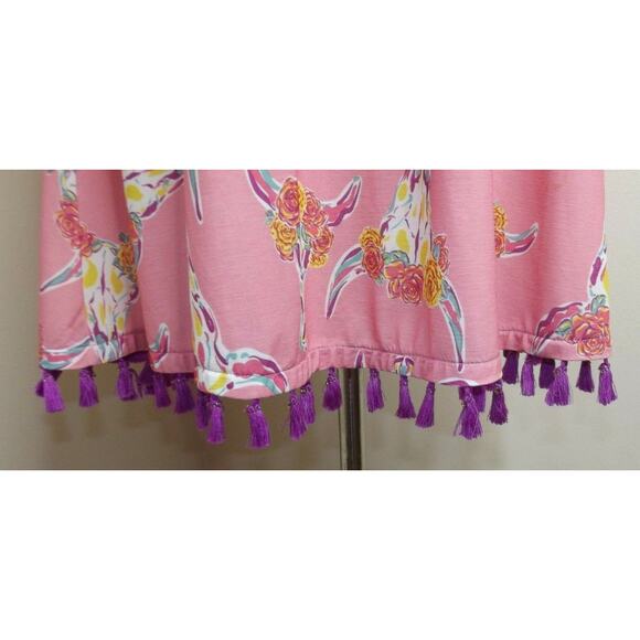 SIMPLY SOUTHERN Wild Bulls DRESS -Size Small -Pink w/Purple Tassels Short Sleeve - Picture 3 of 7